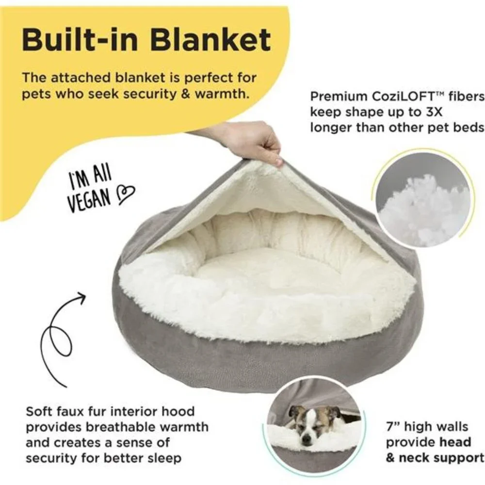 Small Dog Bed Pet Bed Canopy Pet Cave 22in Round Small Dog Cave